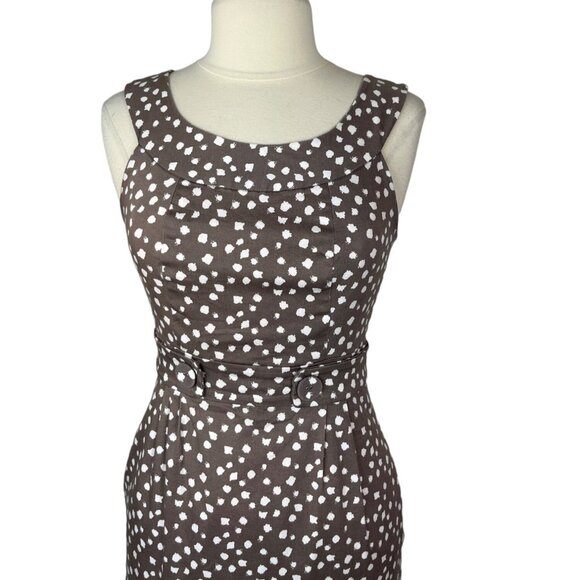 Robbie Bee Sheath Dress Brown White Size 6 Polka Dots Sleeveless Pockets Lined - Picture 3 of 8